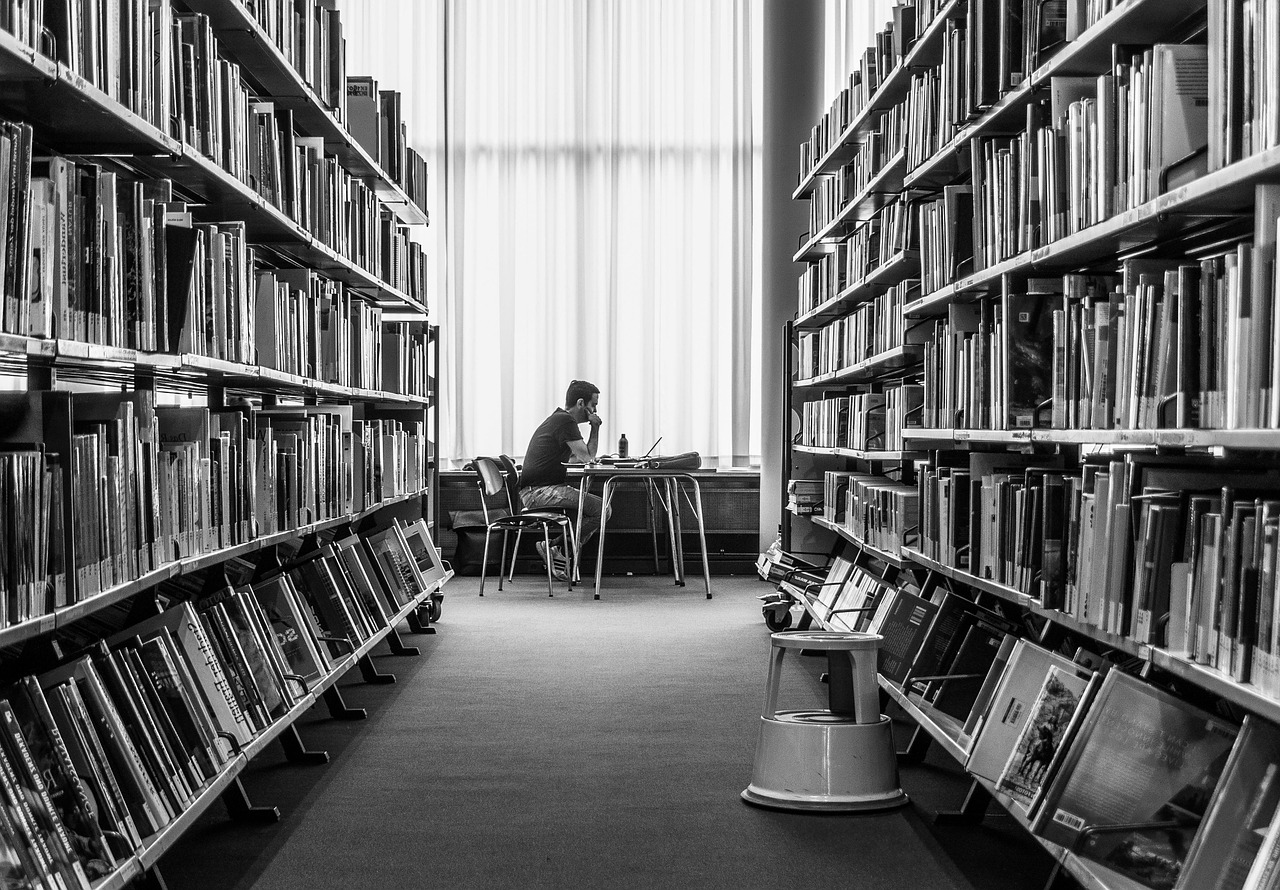 Students studying in a modern library
